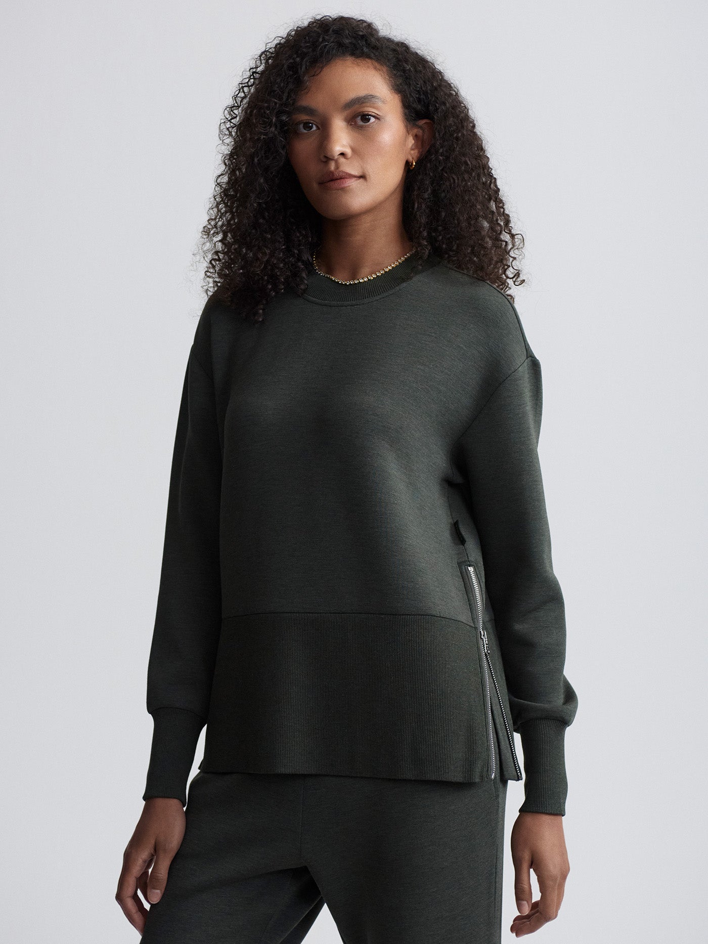 Varley Lowry Longline Sweat - Olive Marl