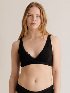 Komodo Margot Organic Cotton Lace-Trim Bra - Black