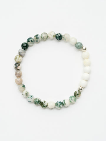 Mala Bead Bracelet - Tree Agate & Mother of Pearl