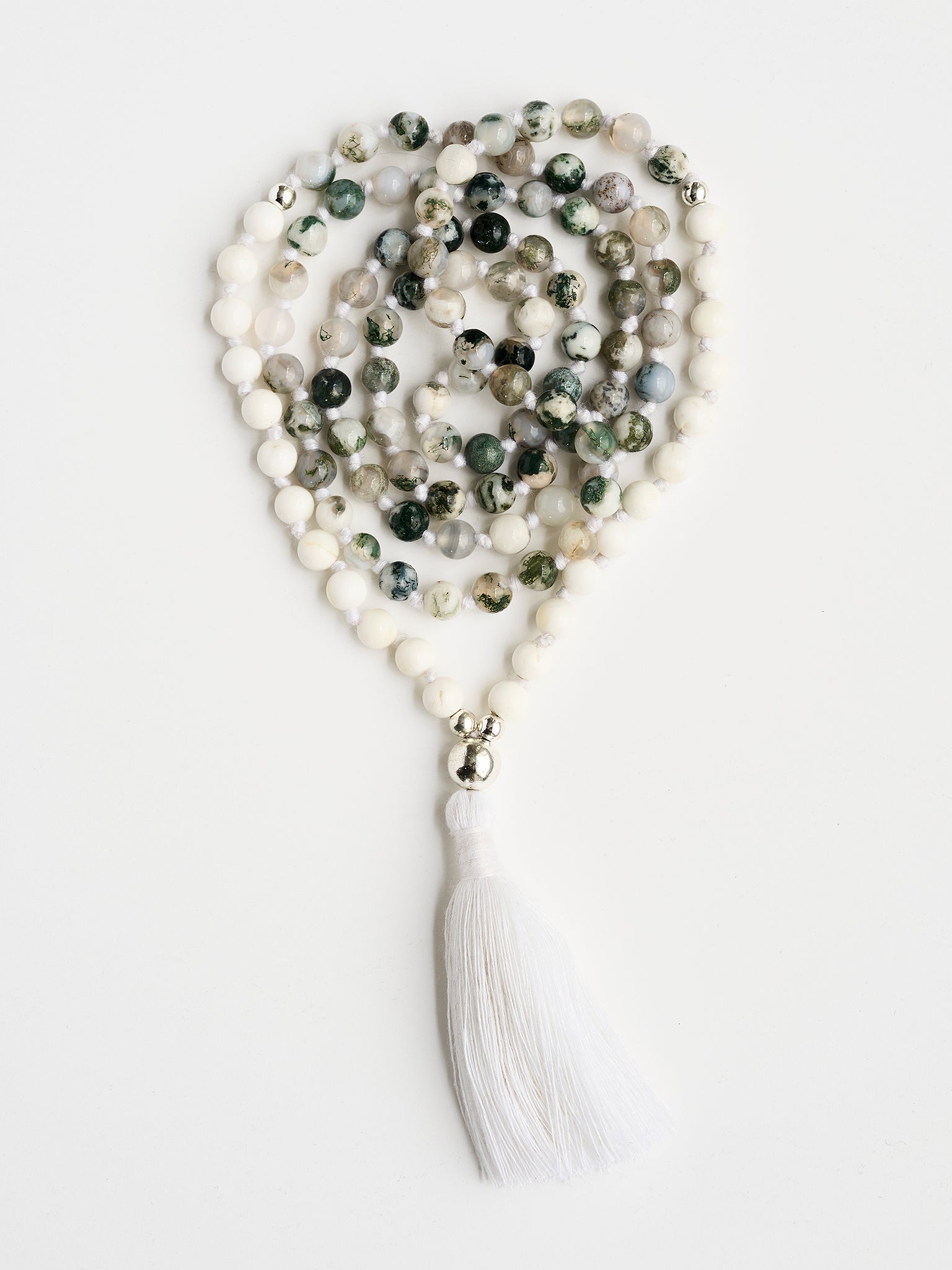 Mala Bead Necklace - Tree Agate & Mother of Pearl