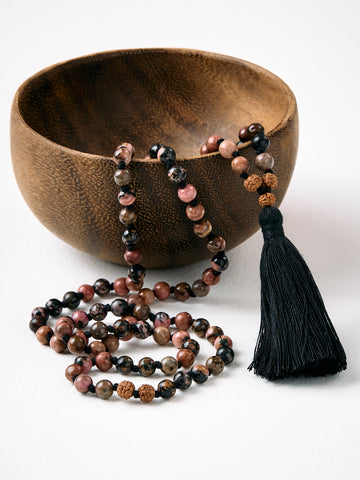 Mala Bead Necklace - Black Rhodonite