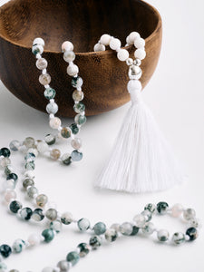 Mala Bead Necklace - Tree Agate & Mother of Pearl