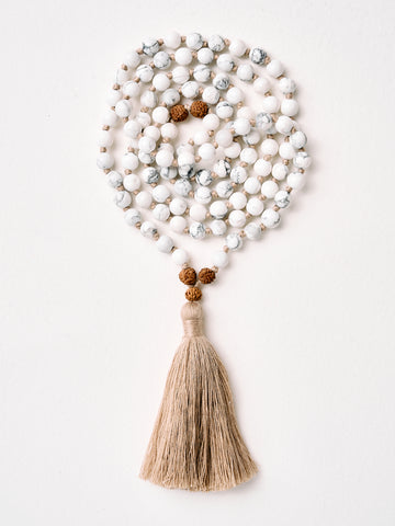 Mala Bead Necklace - White Howlite