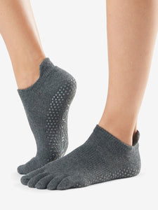 ToeSox Full Toe Low Rise Grip Socks - Charcoal Grey