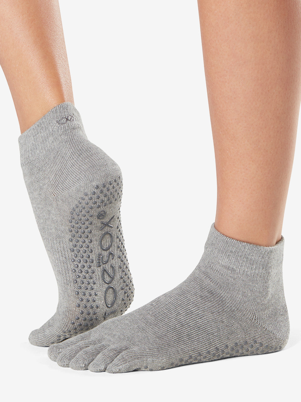 Toesox Full Toe Ankle Grip Socks - Heather Grey