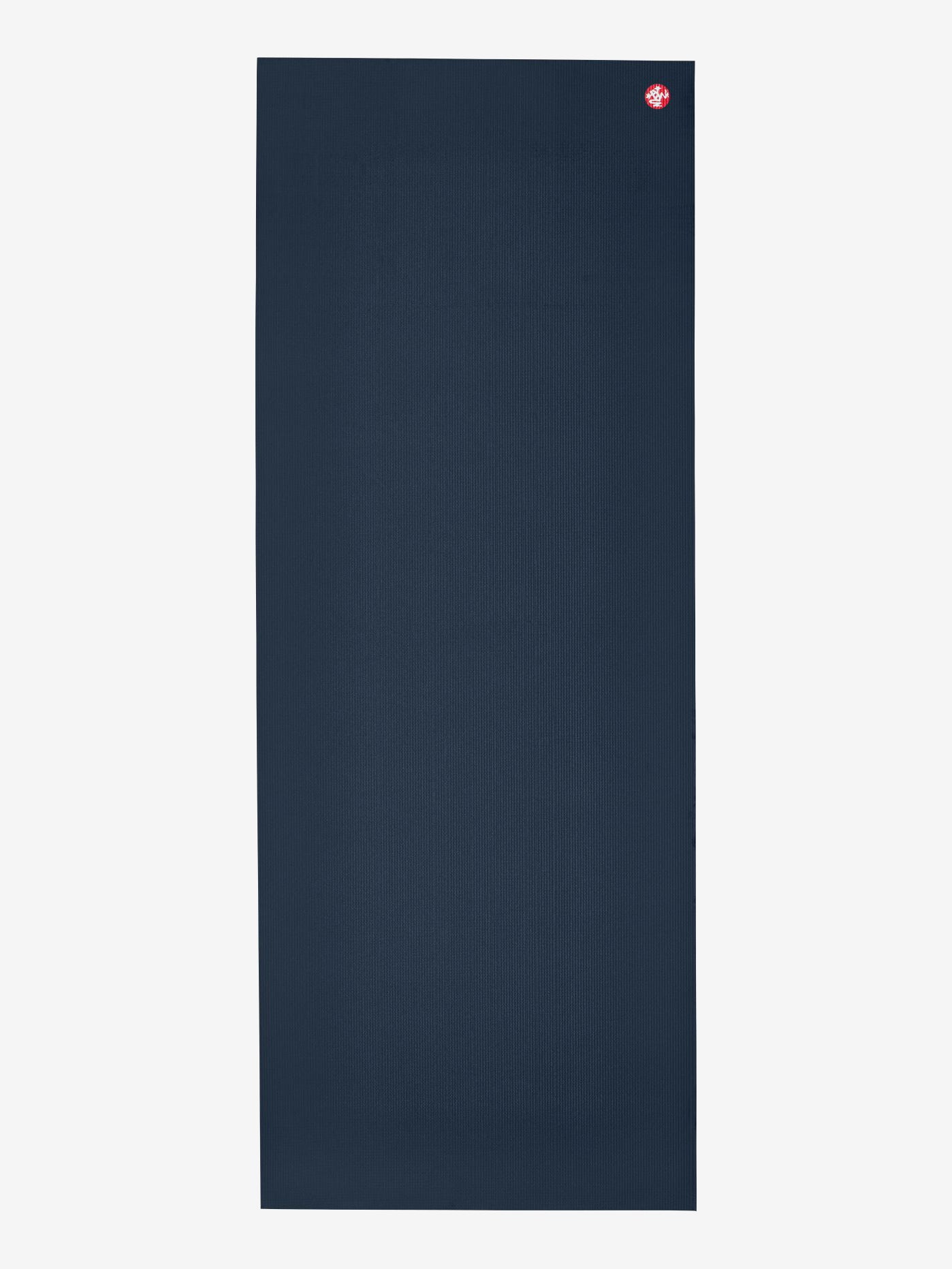 Navy blue yoga mat front view with textured surface and visible logo top right corner