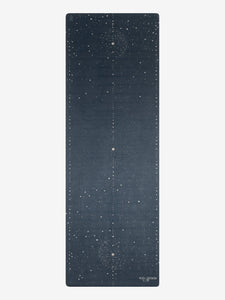 Navy blue Yoga Design Lab mat with cosmic pattern, eco-friendly non-slip yoga mat shot from front