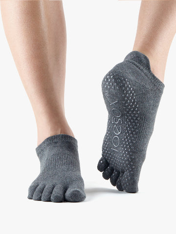 ToeSox Full Toe Low Rise Grip Socks - Charcoal Grey